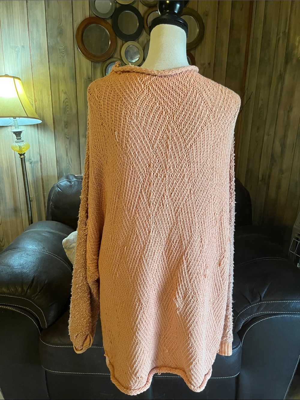 Free People Cuddle Up Pullover Sweater Cozy, Oversized Peach Loop-Knit - Picture 4 of 8